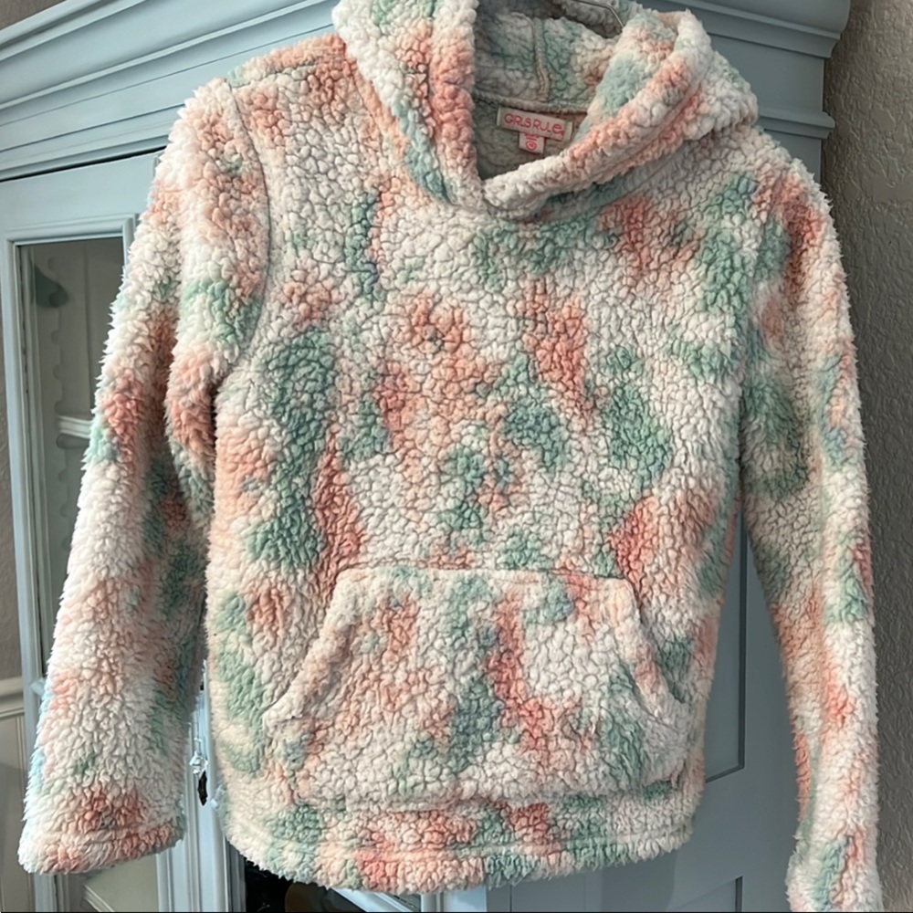 Cozy Pink and Green Hoodie with Fuzzy Texture